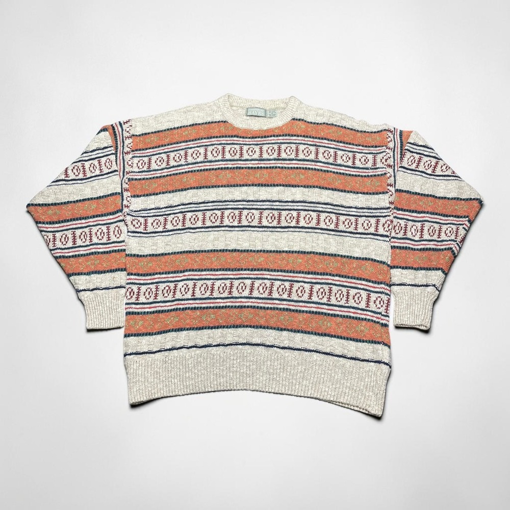 Christopher Hayes Mens XL Vintage Linen Cotton Striped Textured Knit Sweater